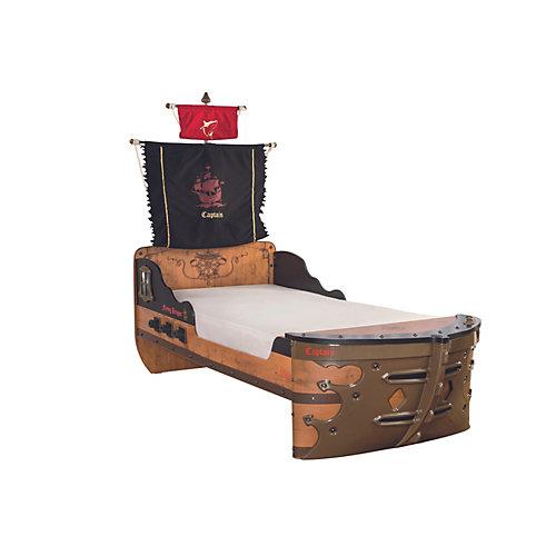 Pirate Bay Kinderbett in Schiffsform mit Segel inkl. Matratze natur