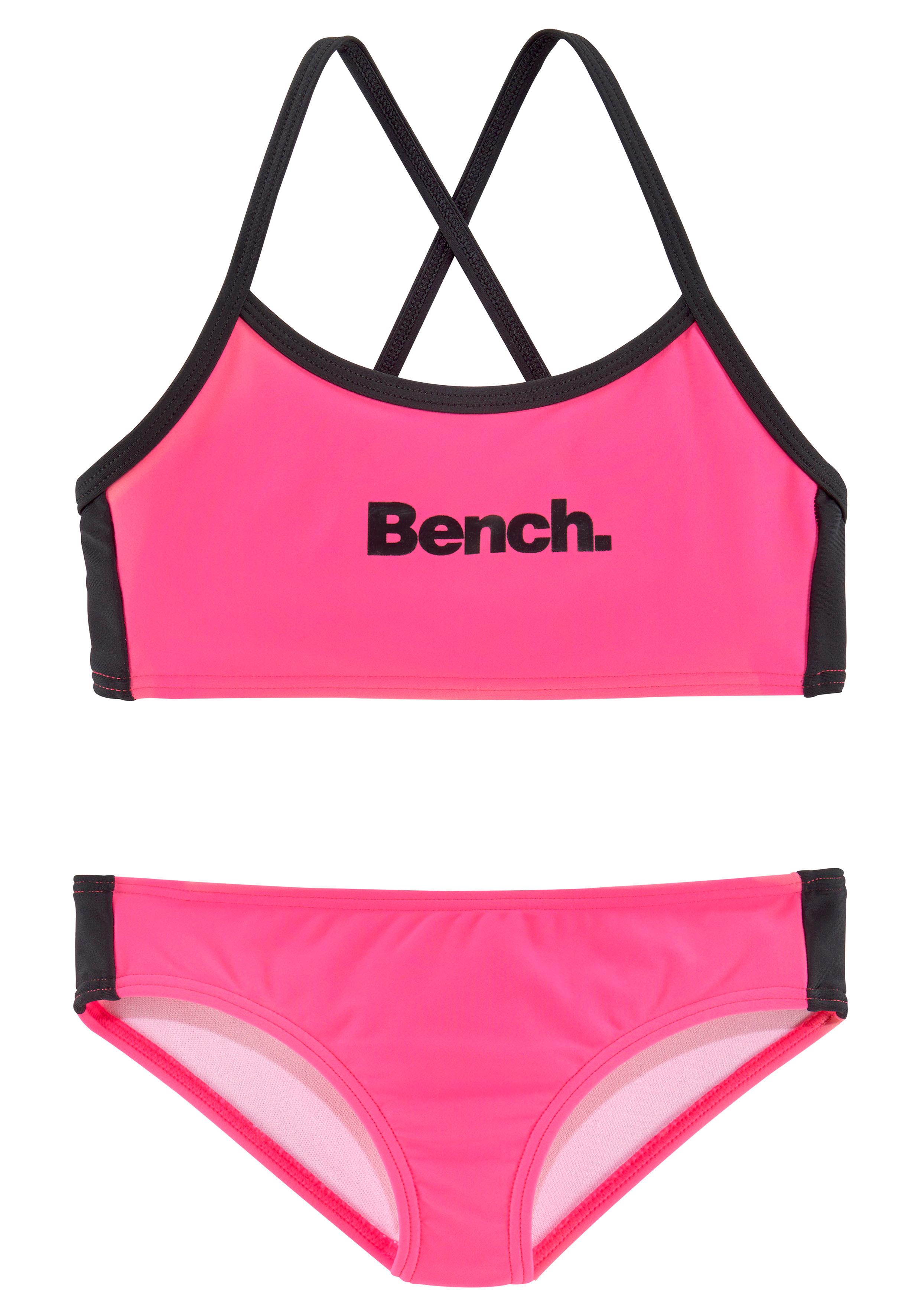 Bustier-Bikini BENCH., Kinder, Gr. 146/152, N-Gr, pink (pink, schwarz), Polyamid, gestreift, Bikini-Sets, mit gekreuzten Trägern Image