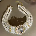 Collier ras du cou en cristal de biscuits incrusté pour femmes bijoux rétro exagérés perle à