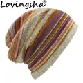 LOVINGSHA – bonnets à rayures pour homme et femme écharpe multifonction mode féminine automne