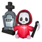 5 Feet Inflatable Halloween Ghost Holding Sickle and Tombstone Yard Decor - 5.6ft x 2.6ft x 5ft (L x W x H)
