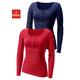 Langarmshirt H.I.S "mit kurzer Knopfleiste", Damen, Gr. 36/38, blau (marine, rot), Feinripp, Obermaterial: 100% Baumwolle, unifarben, Basic, körpernah, tiefer Rundhals, Langarm, Shirts, aus modischer Rippqualität