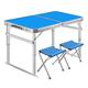 WANWEN Folding Camping Table with 2 Stools Aluminium Foldable Picnic Table Height Adjustable, Outdoor Indoor Use for BBQ Picnic Garden Parties Set In Portable (Color : Blue) little surprise