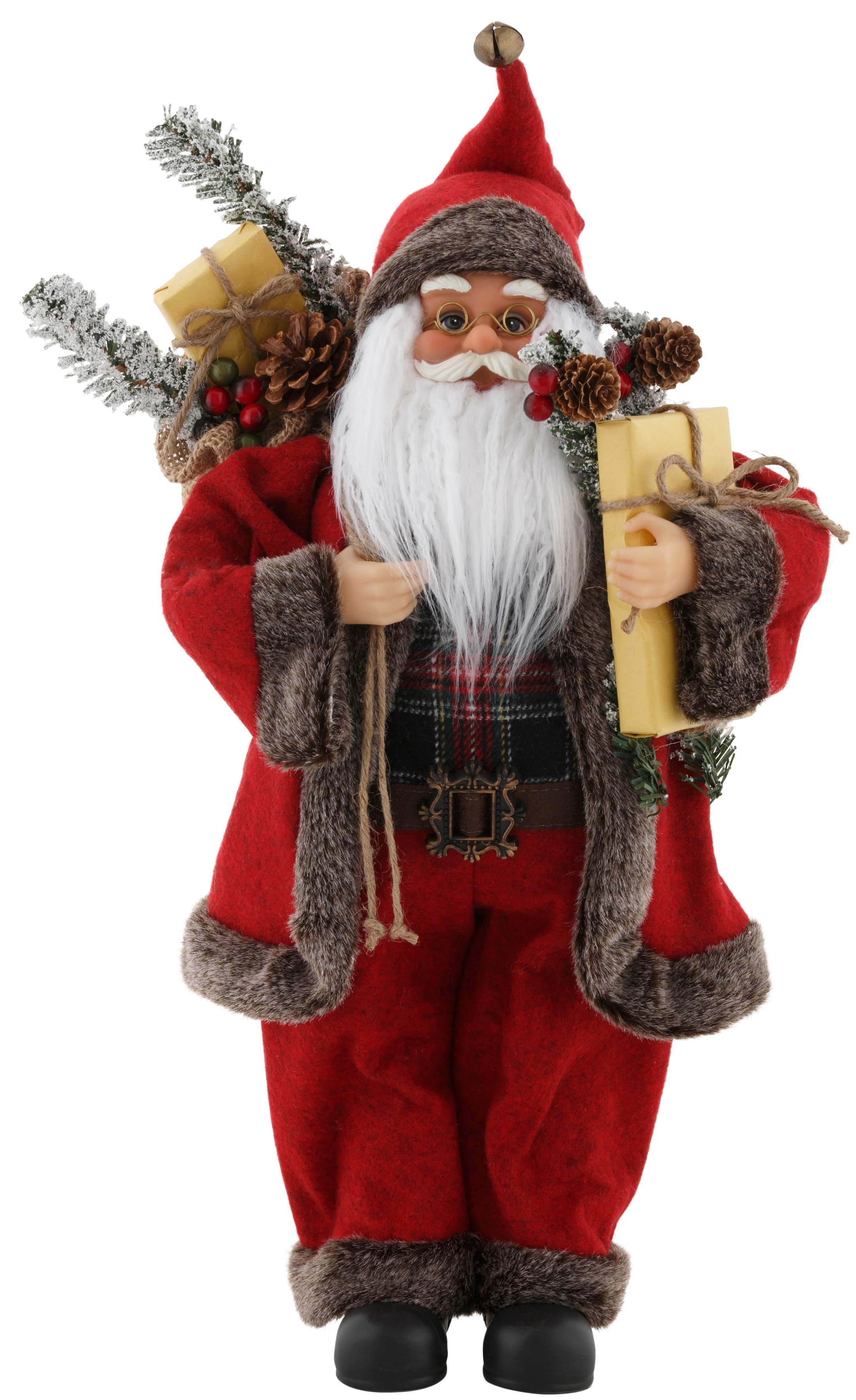 Weihnachtsmann MY HOME "Weihnachtsdeko rot", rot (rot, weiß, braun, natur), B:22,5 H:45,5 T:16,5, Kunststoff, Dekofiguren, mit Sack und Geschenken, Höhe ca. 45,5 cm Image
