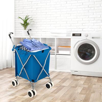 Costway Folding Shopping Cart Utility W/Water-resistant Removable Canvas Bag Metal in Blue | 43 H x 8 W x 10 D in | Wayfair TA10025BL