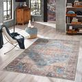 Blue/Brown 89 x 63 W in Area Rug - Bungalow Rose Quayon Machine Washable Water & Dirt Proof Area Rug ( Multicolor/Blue ) | 89 H x 63 W in | Wayfair