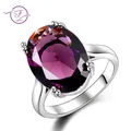 Bague ovale en argent améthyste naturelle pour femmes bijoux élégants violet foncé multicolore