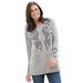 Plus Size Women's Embroidered Henley Tee by Woman Within in Heather Grey Scroll (Size 3X)