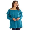 Plus Size Women's Ruffled Off-the-Shoulder Tunic by Woman Within in Deep Teal (Size 1X)