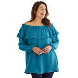 Plus Size Women's Ruffled Off-the-Shoulder Tunic by Woman Within in Deep Teal (Size 1X)