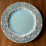 Anthropologie Dining | Anthropologie Plate Chilled Sky Dinner 10.25" Inscribed Edge Crackled Aqua Nwt | Color: Blue/Green | Size: Os