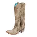 Shiningupup UK Size Western Boots For Women With Tassels UK Size Women's Plus Size Winter Chunky Heel Fringe Boots Women's High Heel Boots Tall Boots Western Boots Women S Sunflower 4.5 Wedge Heel