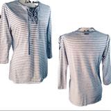 Michael Kors Tops | Michael Kors | Lace-Up 3/4 Sleeve Top | M | Color: Gray/White | Size: M