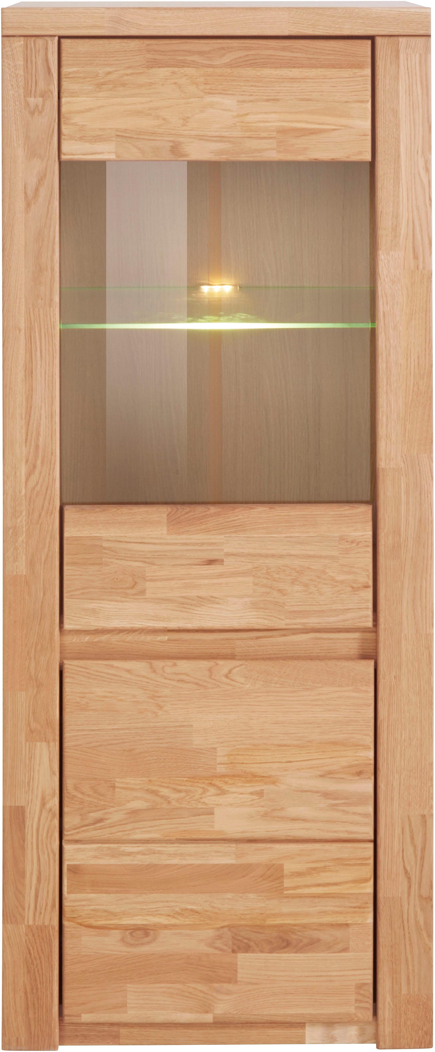 Vitrine HOME AFFAIRE "Burani", braun (eiche teilmassiv), B:60cm H:145cm T:35cm, Holz teilmassiv, Schränke, Vitrine, grifflose Optik