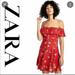 Zara Dresses | Cute Red Floral Off The Shoulder Zara Size M Dress. Barely Worn. | Color: Red | Size: M