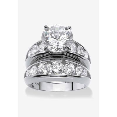 Women's Silvertone Round Cubic Zirconia 2-Piece Channel Set Bridal Ring Set by PalmBeach Jewelry in Silver (Size 10)