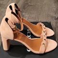 Coach Shoes | Coach Heel Link Peony Pink Suede Heel Sandals With Coach Link Size 8.5 Nib | Color: Pink | Size: 8.5