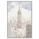 Oliver Gal New York Inkwash Skyscraper City Sketch Modern - Picture Frame Graphic Art Canvas in White | 36 H x 24 W x 1.75 D in | Wayfair