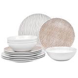 Noritake Hammock 12-Piece Dinnerware Set - Coupe, Service for 4 Porcelain/Ceramic in White/Brown | Wayfair 9354-12A