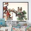 Winston Porter Chinese Ink Bird - Picture Frame Print on Canvas Metal in Brown/Green/Red | 30 H x 40 W x 1.5 D in | Wayfair