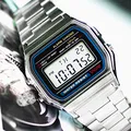 Montre numérique LED rétro avec bracelet en acier W montre militaire de sport horloge