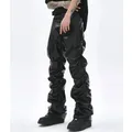 Pantalon en cuir Pu plissé pour homme Hip Hop Harajuku Streetwear rétro ample froncé