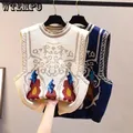 Pull gilet col V Argyle coupe top chic collégial tricot étudiant harajuku vintage street deco corps