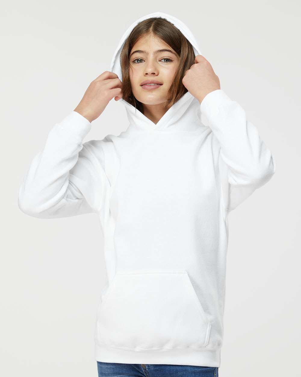 Tultex 320Y Youth Hooded Sweatshirt in White size Small | Cotton/Polyester Blend 320YTC