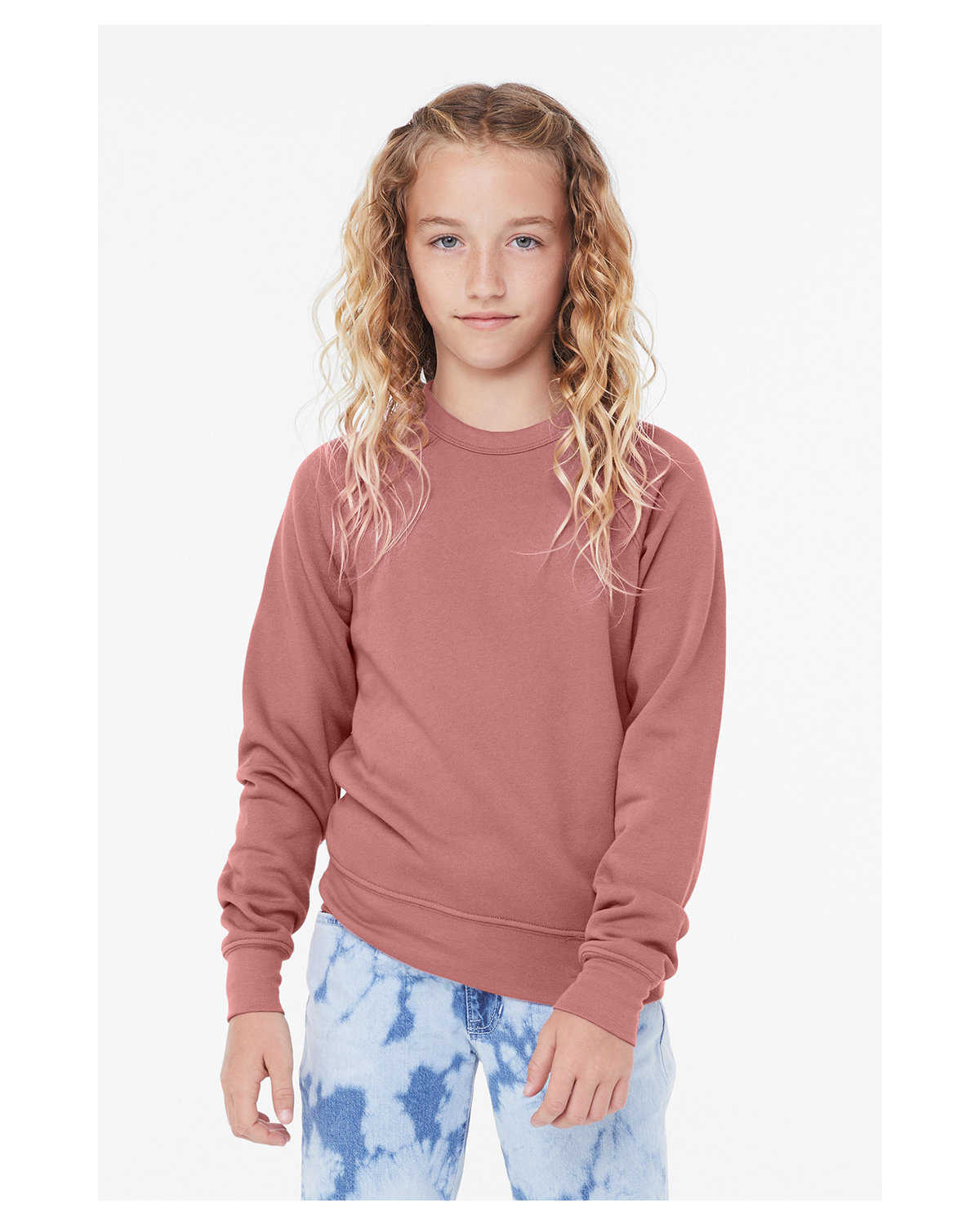Bella + Canvas 3901Y Youth Sponge Fleece Crewneck Sweatshirt in Mauve size Medium B3901Y