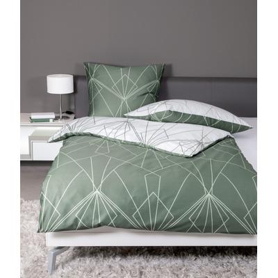 Wendebettwäsche JANINE "J. D. 87054", grün (salbeigrün), B/L: 155cm x 200cm, , Mako-Satin, B/L: 80cm x 80cm, Mako-Satin, Obermaterial: 100% Baumwolle, Bettwäsche, Bettwäsche aus Baumwolle mit grafischem Muster, Markenreißverschluss Image
