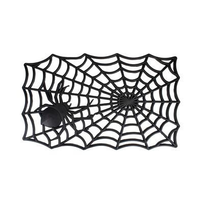 Spider Web Rectangular Halloween Doormat, 18" x 30" - Black