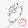 Bagues en argent Sterling 925 avec Spinner en tournesol pour femmes anneaux Anti-Stress réglables