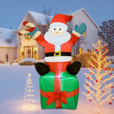 Ornements Gonflables de Père Noël pour l'Extérieur Jouets Auto-Gonflables avec Lumières LED