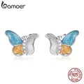 Bamoer – boucles d'oreilles papillon en argent Sterling 925 émail trois couleurs Zircon Animal