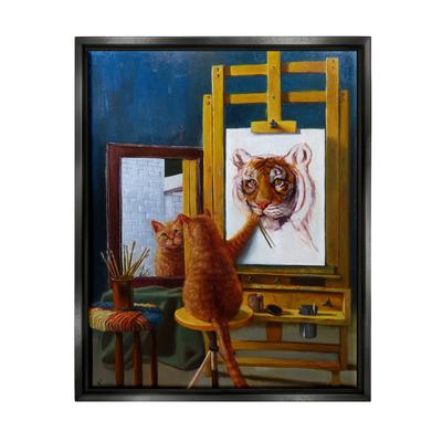 Stupell Industries Cat Confidence Self Portrait as a Tiger Funny Painting Floater Frame - Multi-Color