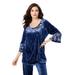 Plus Size Women's Embroidered Velour Top by Roaman's in Evening Blue Romantic Vines (Size 18/20)
