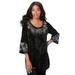 Plus Size Women's Embroidered Velour Top by Roaman's in Black Romantic Vines (Size 22/24)