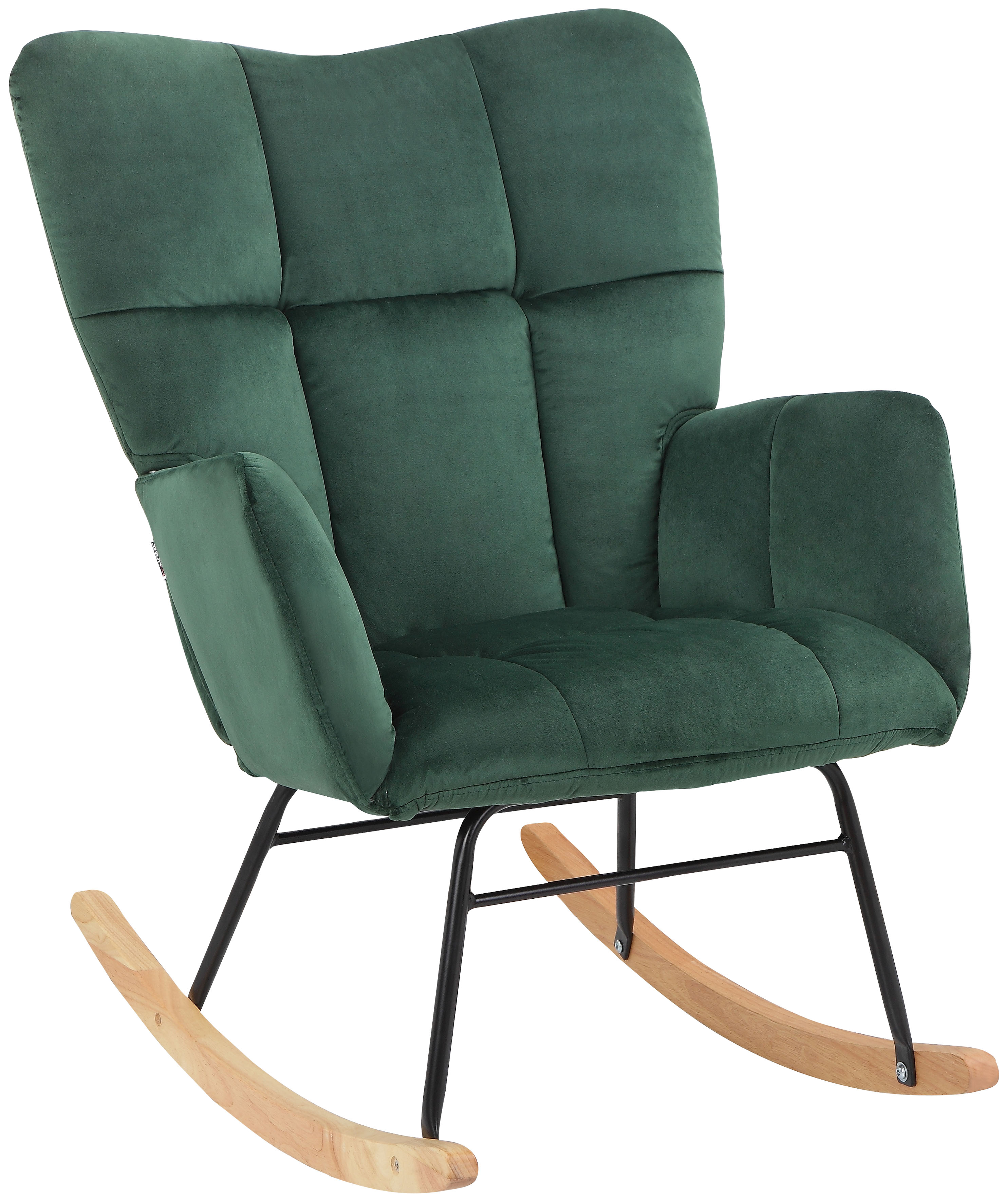 Schaukelsessel INOSIGN "Anika, Ohrensessel Wohnzimmer mit Funktion", bunt (dunkelgrün, schwarz, esche), B:71cm H:98cm T:89cm, Sessel, Sitz und Rücken gepolstert, Beine aus Metall und Holz, Sitzhöhe 48 cm