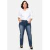 Stretch-Jeans SHEEGO "Große Größen", Damen, Gr. 44, Normalgrößen, blau (blau denim), Obermaterial: 98% Baumwolle, 2% Elasthan;Einsatz: 92% Polyester, 8% Elasthan, unifarben, casual, lang, Jeans, Bauch-weg-Effekt