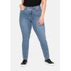 Stretch-Jeans SHEEGO "Große Größen", Damen, Gr. 40, Normalgrößen, blau (blau denim), Obermaterial: 37% Viskose, 34% Baumwolle, 27% Polyester, 2% Elasthan, unifarben, casual, lang, Jeans, Super elastisches Power-Stretch-Material
