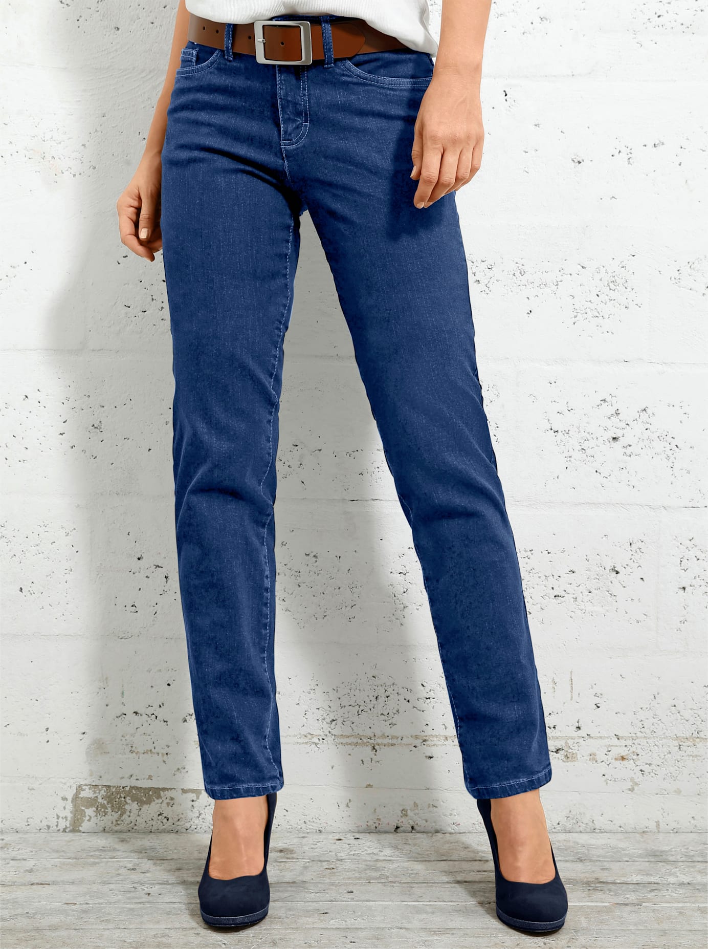 5-Pocket-Jeans INSPIRATIONEN, Damen, Gr. 24, Kurzgrößen, blau (blau, stone, washed), 81% Baumwolle, 17% Polyester, 2% Elasthan, unifarben, lang, Jeans 5-Pocket-Jeans, Topseller