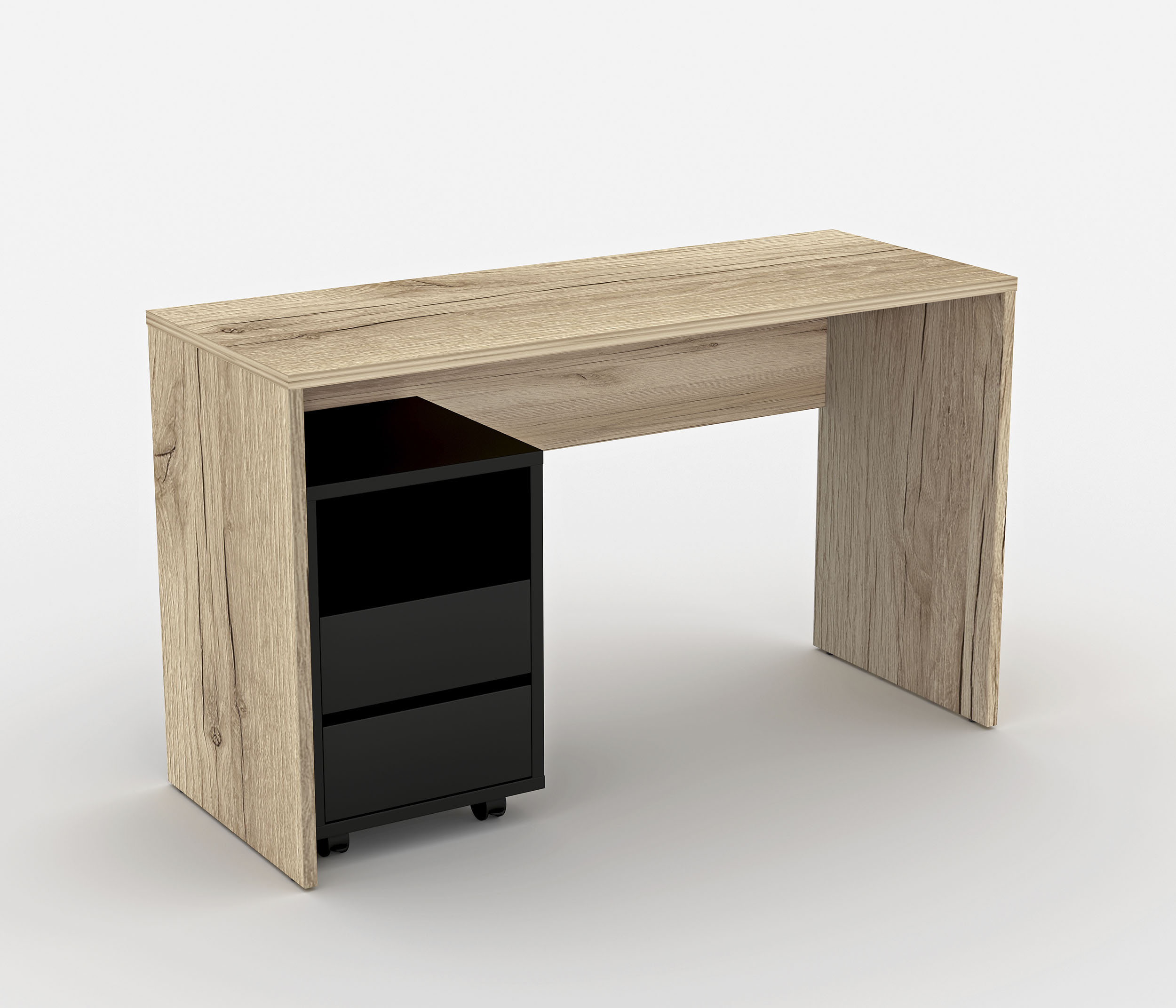 Büromöbel-Set HOME AFFAIRE "Agapi", braun (eiche grand natural, schwarz), H:75cm T:50cm, Holzwerkstoff, Melamin, Arbeitsmöbel-Sets, Büromöbel-Set, bestehend aus Schreibtisch und Rollcontainer im modernen Design