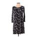 Lush Casual Dress - Shift Scoop Neck 3/4 sleeves: Blue Floral Dresses - Women's Size Small