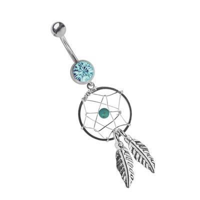 Bauchnabelpiercing ADELIA´S "Piercing Piercing Bauchnabelpiercing", Damen, blau (türkis), Chirurgiestahl, modisch, Piercings, 316l Stahl Banane - türkis Traumfänger mit Steinkugel