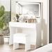 Wrought Studio™ Baelyn Vanity Set w/ Stool & Mirror Wood in White | 55.3 H x 31.5 W x 15.7 D in | Wayfair B271B29FB18F4812B58DDC539E9012F7