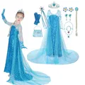 Disney-Robe de princesse cosplay Elsa pour filles costume à paillettes reine des neiges