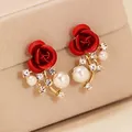 Boucles d'oreilles en strass Rose rouge pour femmes papillon ailes d'ange perles fleurs bijoux