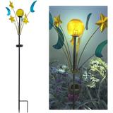 Celestial Sun, Moon, & Stars Wind Spinner Solar Stake Light