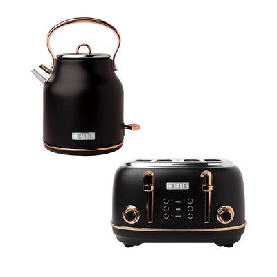 Haden Heritage Stainless Steel Electric Tea Kettle with Toaster, Black/Copper - 2.8