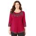 Plus Size Women's Pointed Hem Embroidered Top by Catherines in Classic Red Soutache (Size 2X)